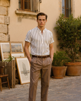 Men's Blue Striped Cotton Short Sleeve Shirt