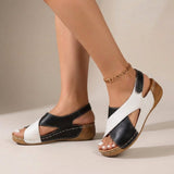 Women's Beige Suede Cross-Strap Wedge Sandals