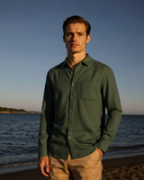 Men's Cream Linen Long Sleeve Shirt