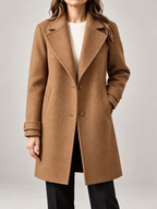 Women's Wool Blend Coat | Longline Notch Lapel Tailored Coat