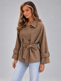 Women's Houndstooth Belted Jacket | Double Breasted Cropped Coat