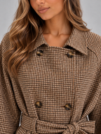 Women's Houndstooth Belted Jacket | Double Breasted Cropped Coat