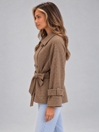 Women's Houndstooth Belted Jacket | Double Breasted Cropped Coat