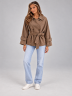 Women's Houndstooth Belted Jacket | Double Breasted Cropped Coat