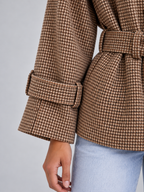 Women's Houndstooth Belted Jacket | Double Breasted Cropped Coat