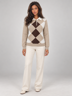Women's Argyle Polo Jumper | Contrast Collar Knit Sweater
