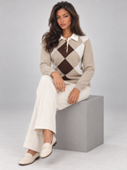 Women's Argyle Polo Jumper | Contrast Collar Knit Sweater
