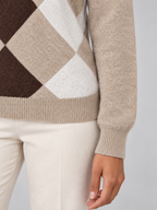 Women's Argyle Polo Jumper | Contrast Collar Knit Sweater