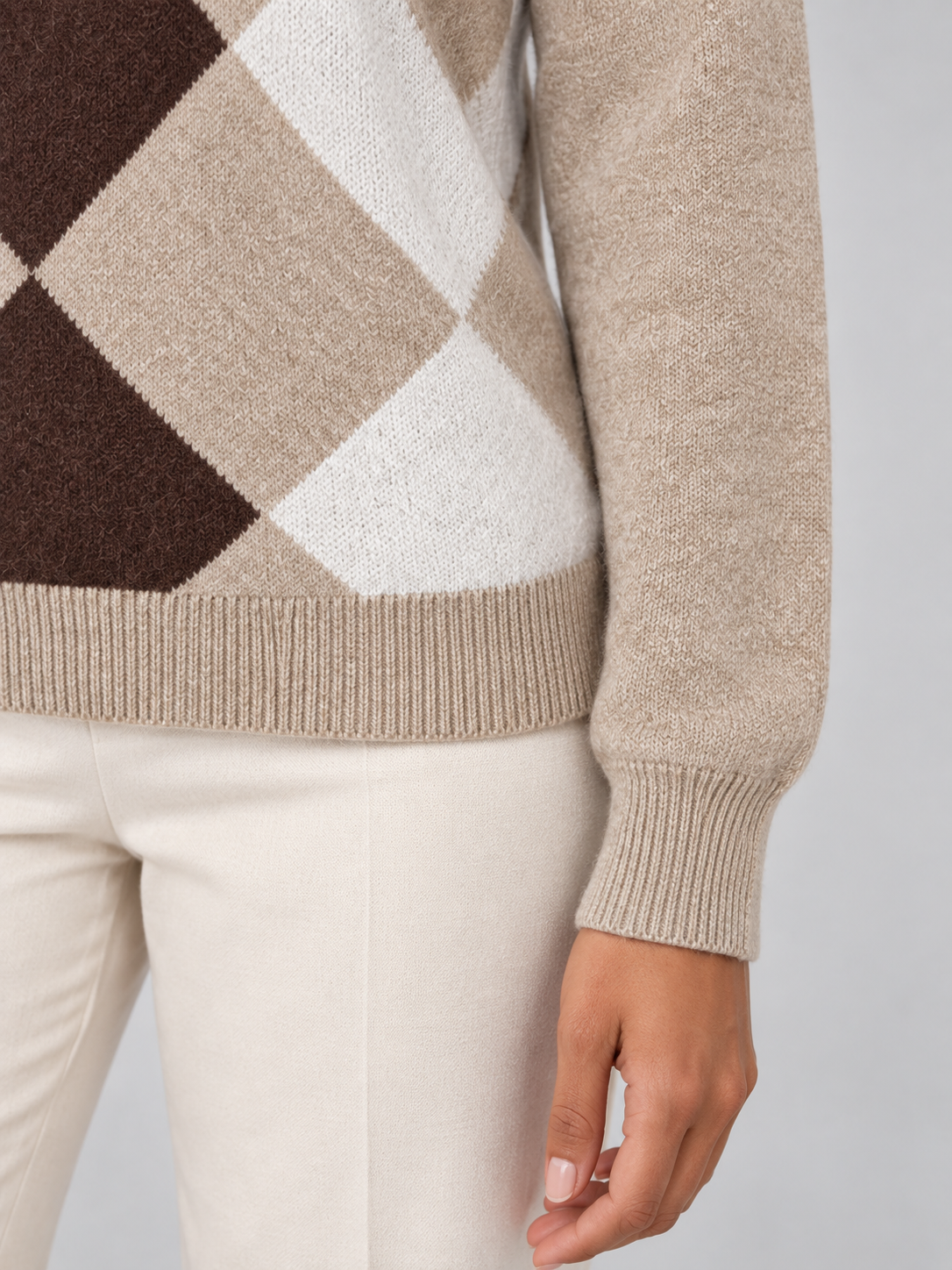 Women's Argyle Polo Jumper | Contrast Collar Knit Sweater