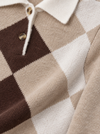 Women's Argyle Polo Jumper | Contrast Collar Knit Sweater