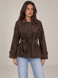 Women's Suede Belted Jacket | Short Trench Style Coat