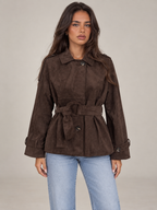 Women's Suede Belted Jacket | Short Trench Style Coat