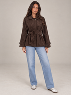 Women's Suede Belted Jacket | Short Trench Style Coat