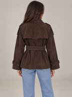 Women's Suede Belted Jacket | Short Trench Style Coat