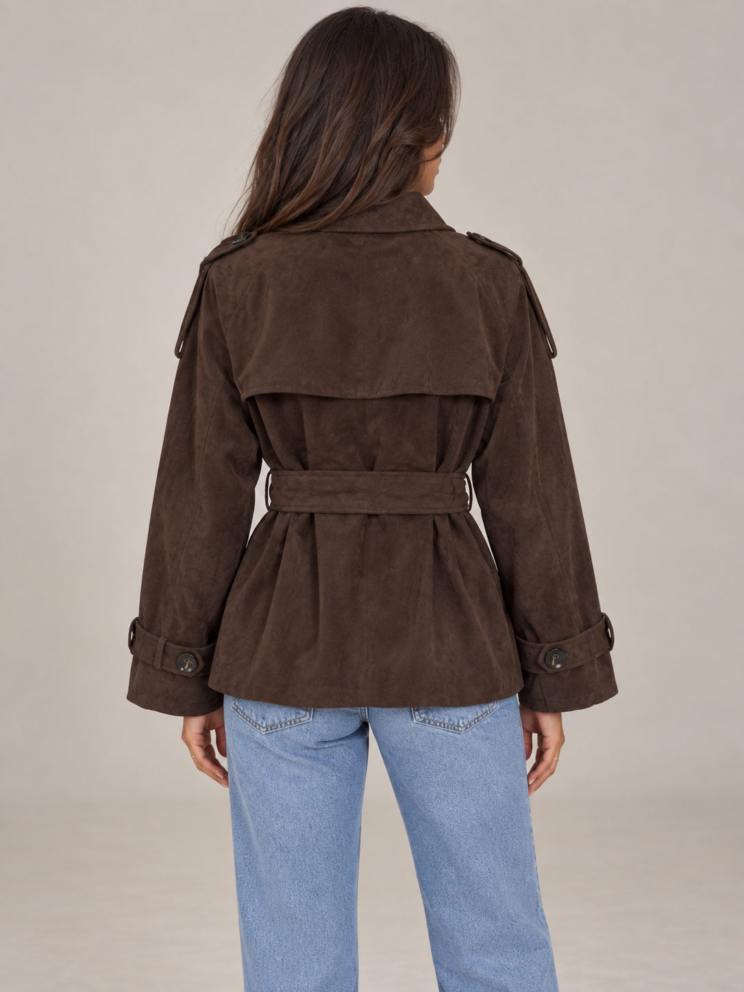 Women's Suede Belted Jacket | Short Trench Style Coat