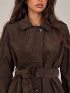 Women's Suede Belted Jacket | Short Trench Style Coat