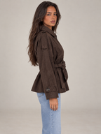 Women's Suede Belted Jacket | Short Trench Style Coat