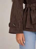 Women's Suede Belted Jacket | Short Trench Style Coat