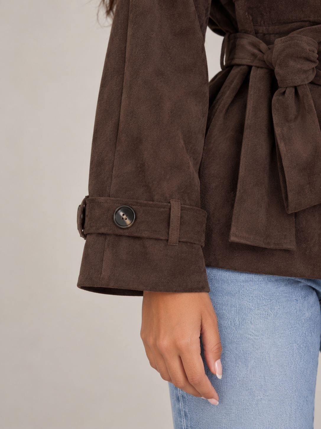 Women's Suede Belted Jacket | Short Trench Style Coat