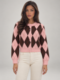 Women's Argyle Cropped Cardigan | Diamond Knit Button Front
