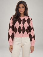Women's Argyle Cropped Cardigan | Diamond Knit Button Front