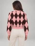Women's Argyle Cropped Cardigan | Diamond Knit Button Front