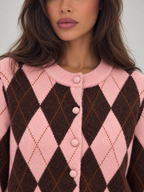 Women's Argyle Cropped Cardigan | Diamond Knit Button Front