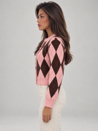 Women's Argyle Cropped Cardigan | Diamond Knit Button Front