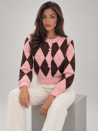 Women's Argyle Cropped Cardigan | Diamond Knit Button Front