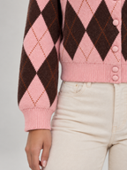 Women's Argyle Cropped Cardigan | Diamond Knit Button Front
