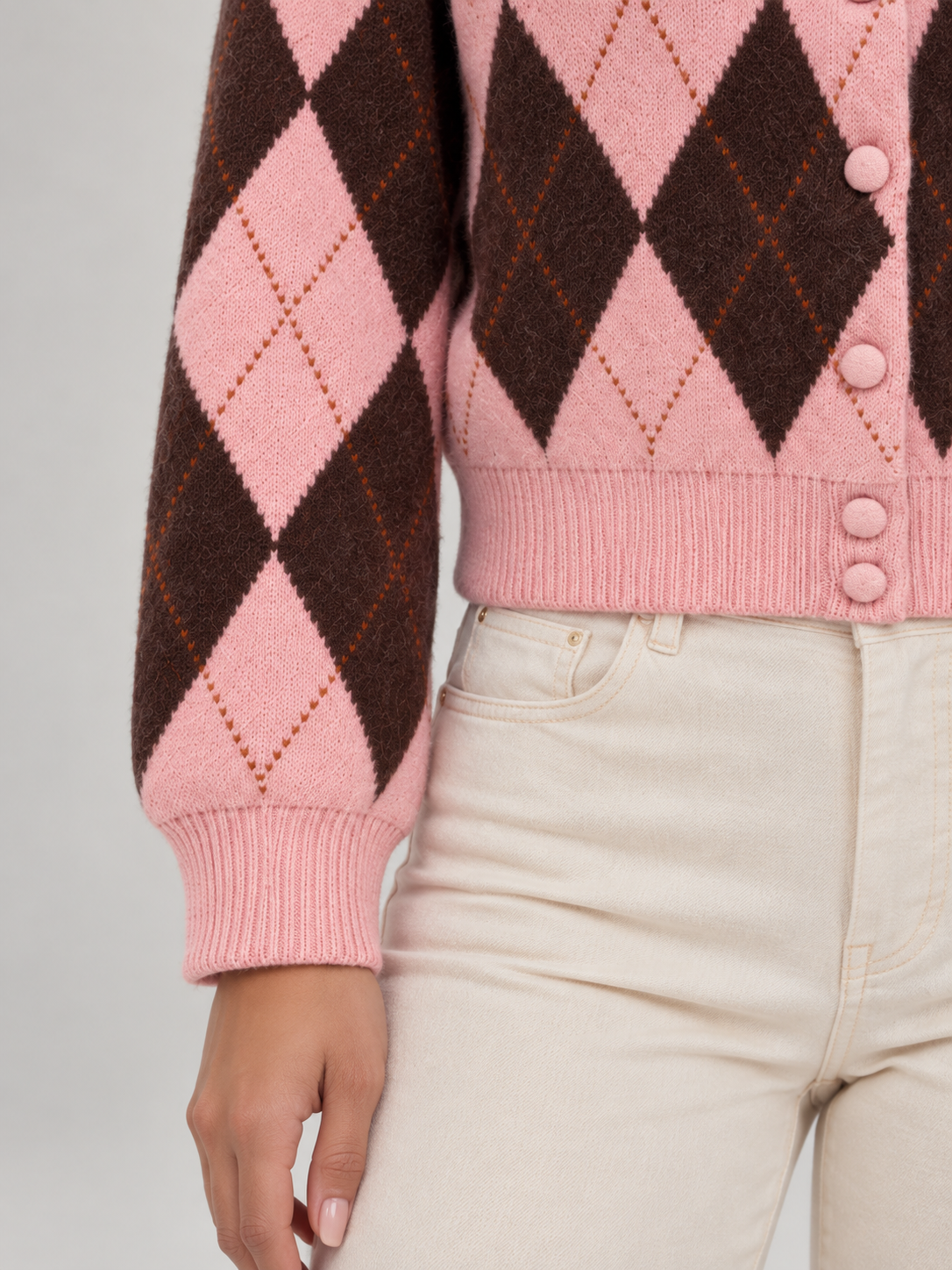 Women's Argyle Cropped Cardigan | Diamond Knit Button Front