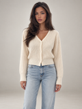 Women's Cropped Ribbed Cardigan | V-Neck Button Front Knit