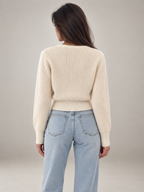 Women's Cropped Ribbed Cardigan | V-Neck Button Front Knit