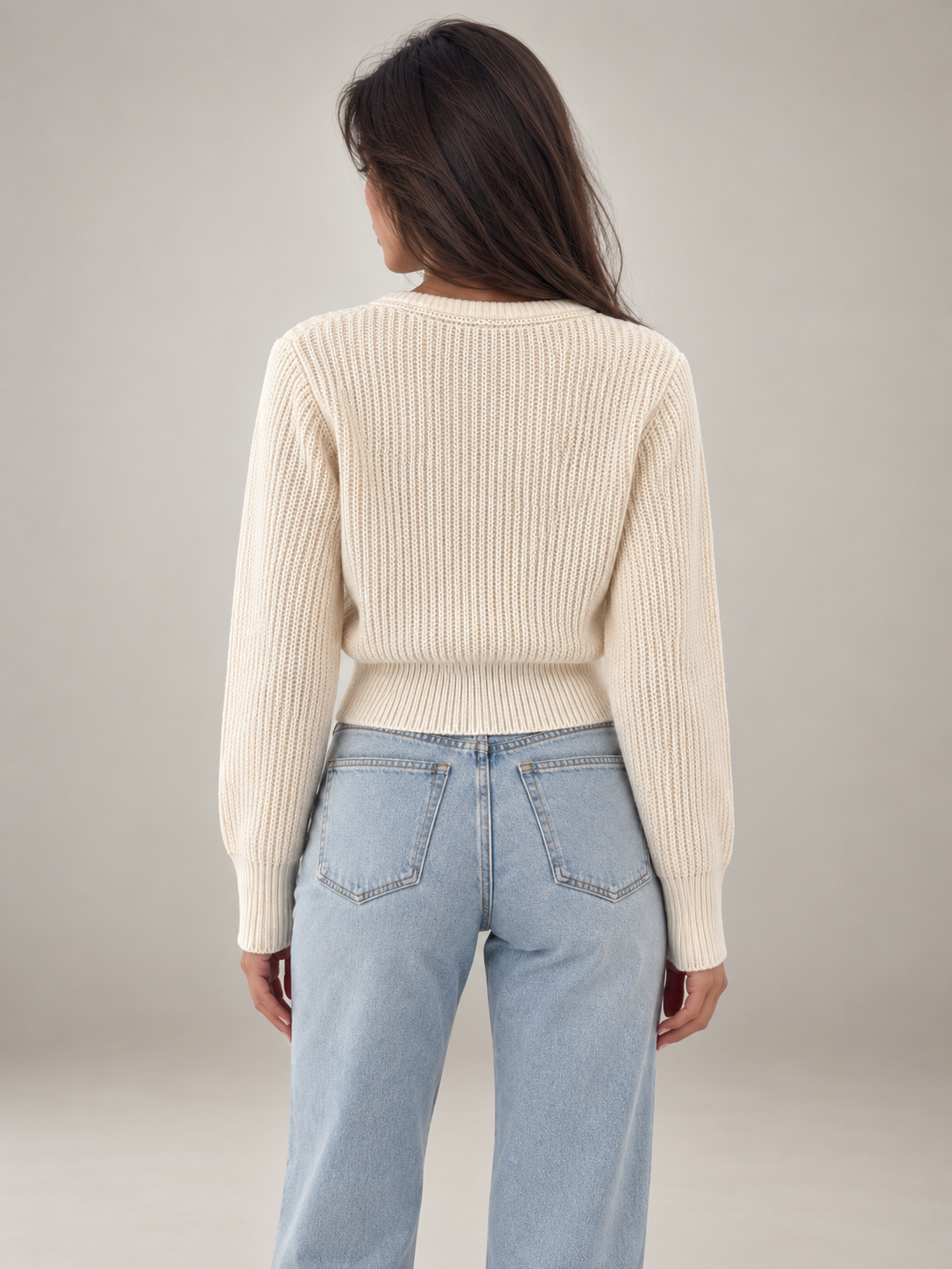 Women's Cropped Ribbed Cardigan | V-Neck Button Front Knit