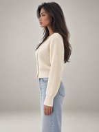 Women's Cropped Ribbed Cardigan | V-Neck Button Front Knit