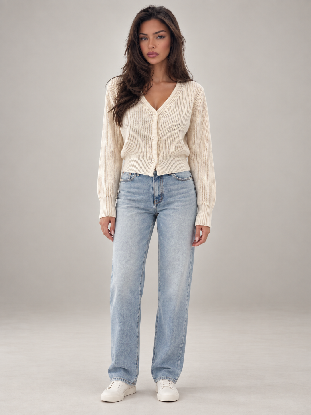Women's Cropped Ribbed Cardigan | V-Neck Button Front Knit