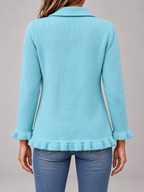 Women's Ruffle Trim Cardigan | Double Breasted Collared Knit