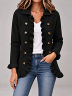 Women's Ruffle Trim Cardigan | Double Breasted Collared Knit