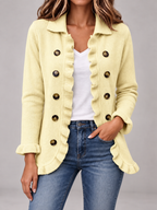 Women's Ruffle Trim Cardigan | Double Breasted Collared Knit