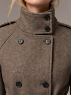 Women's Short Wool Coat | Double Breasted Belted Funnel Neck