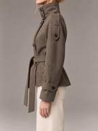 Women's Short Wool Coat | Double Breasted Belted Funnel Neck