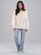 Women's 3D Floral Knit Jumper | Oversized Crew Neck Sweater