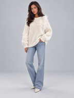 Women's 3D Floral Knit Jumper | Oversized Crew Neck Sweater