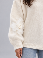 Women's 3D Floral Knit Jumper | Oversized Crew Neck Sweater