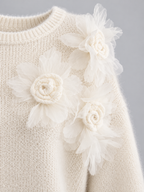 Women's 3D Floral Knit Jumper | Oversized Crew Neck Sweater