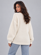 Women's 3D Floral Knit Jumper | Oversized Crew Neck Sweater