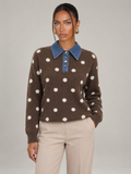Women's Polka Dot Collared Jumper | Denim Collar Knit Sweater