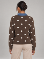 Women's Polka Dot Collared Jumper | Denim Collar Knit Sweater