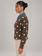 Women's Polka Dot Collared Jumper | Denim Collar Knit Sweater
