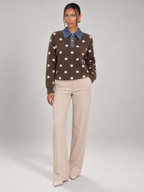 Women's Polka Dot Collared Jumper | Denim Collar Knit Sweater